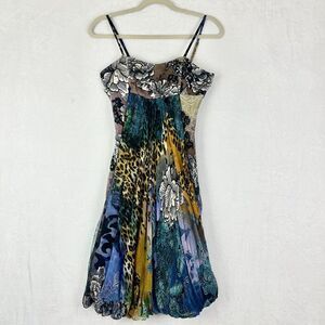 Vintage Alberto Makali Silk Babydoll Bubble Hem Dress Size 4 Y2K Fairy Forest